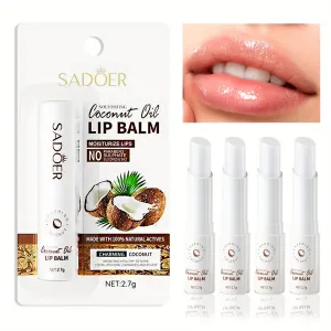 4 pcs Organic Coconut Lip Balm - Hydrating and Nourishing for All Genders - Daily Moisturizing Lip Care