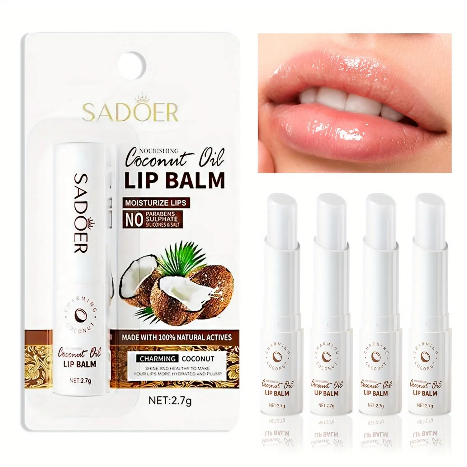 4 pcs Organic Coconut Lip Balm - Hydrating and Nourishing for All Genders - Daily Moisturizing Lip Care