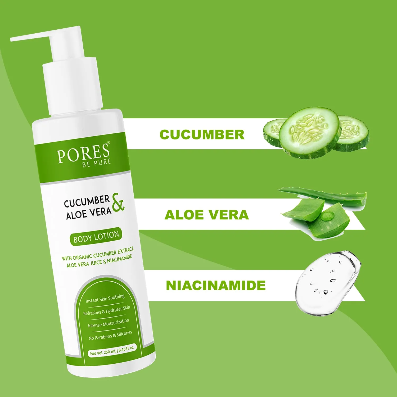 Cucumber & Aloe Vera Body Lotion - With Cucumber, Aloe Vera & Niacinamide - 250 mL