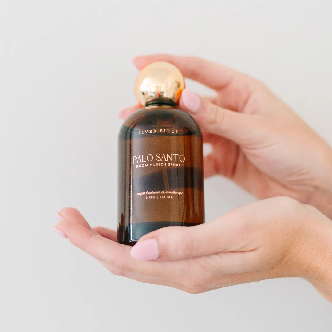 Palo Santo - 4 oz Amber Glass Room   Linen Spray - Gold Top