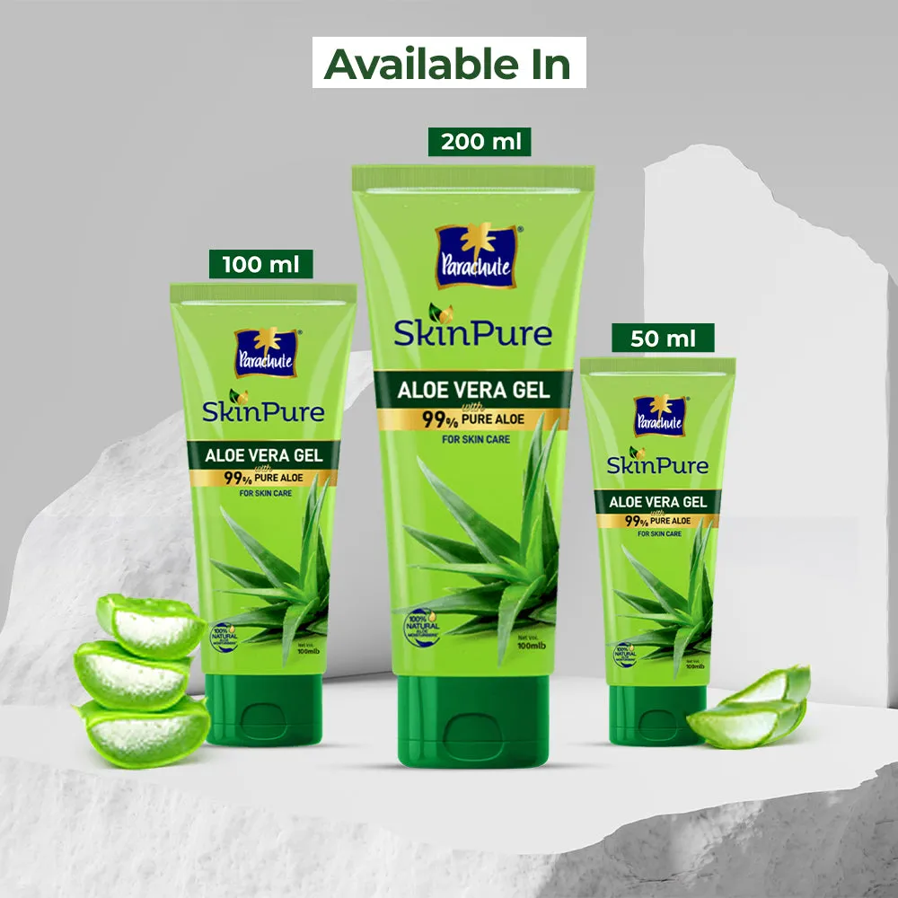 Parachute SkinPure Aloe Vera Gel , 99% Pure Aloe, For Soft, Moisturized & Hydrated Skin, Heals, Repairs, Protects Skin, 8h moisturization, Soothes Sunburn, All Skin Types (200ml)