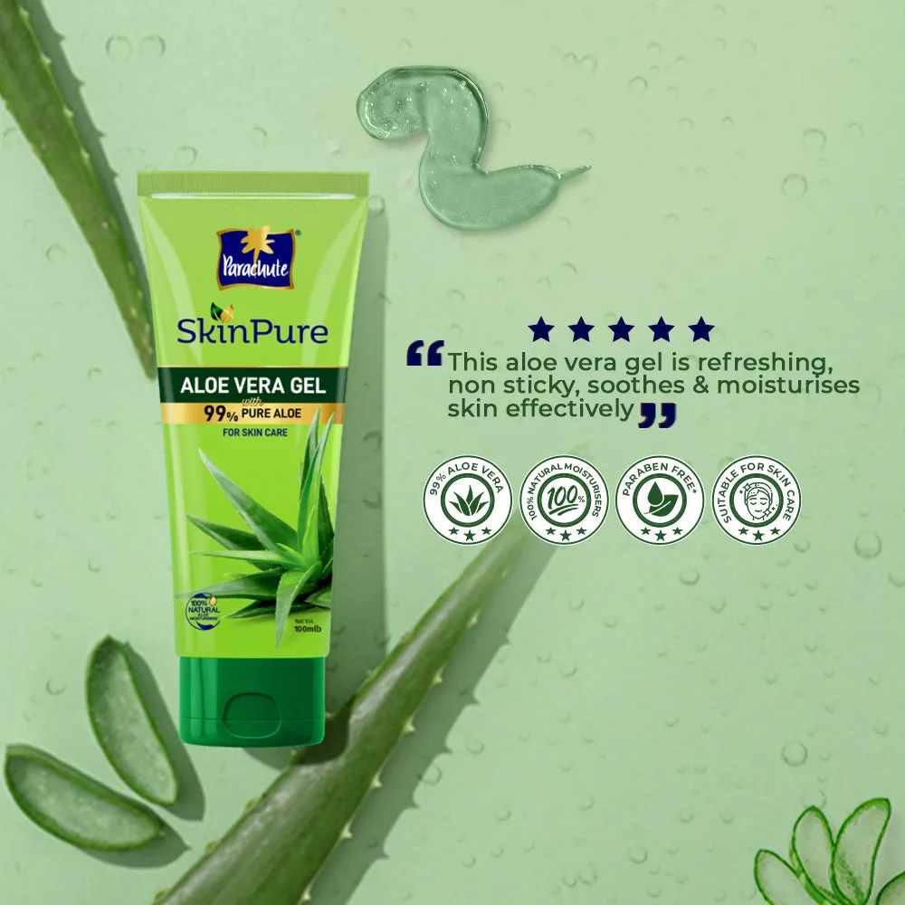 Parachute SkinPure Aloe Vera Gel , 99% Pure Aloe, For Soft, Moisturized & Hydrated Skin, Heals, Repairs, Protects Skin, 8h moisturization, Soothes Sunburn, All Skin Types (200ml)