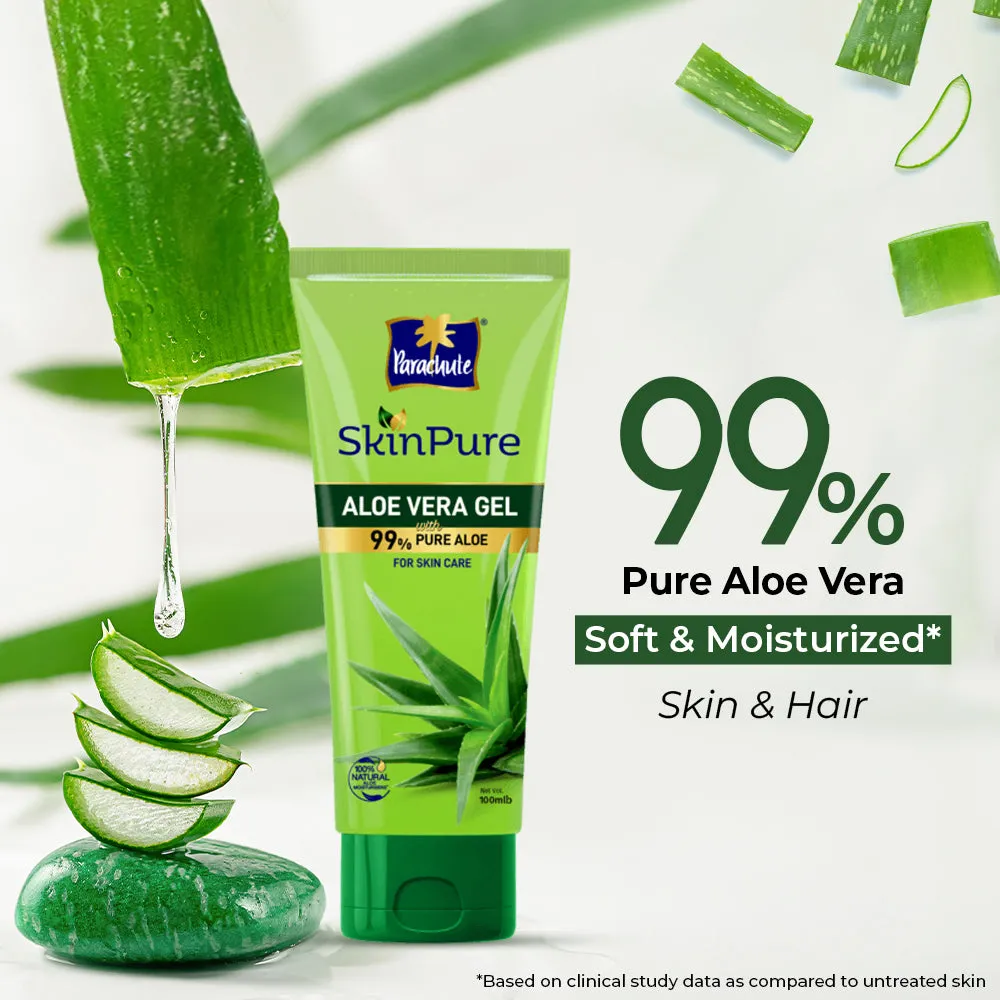 Parachute SkinPure Aloe Vera Gel , 99% Pure Aloe, For Soft, Moisturized & Hydrated Skin, Heals, Repairs, Protects Skin, 8h moisturization, Soothes Sunburn, All Skin Types (200ml)