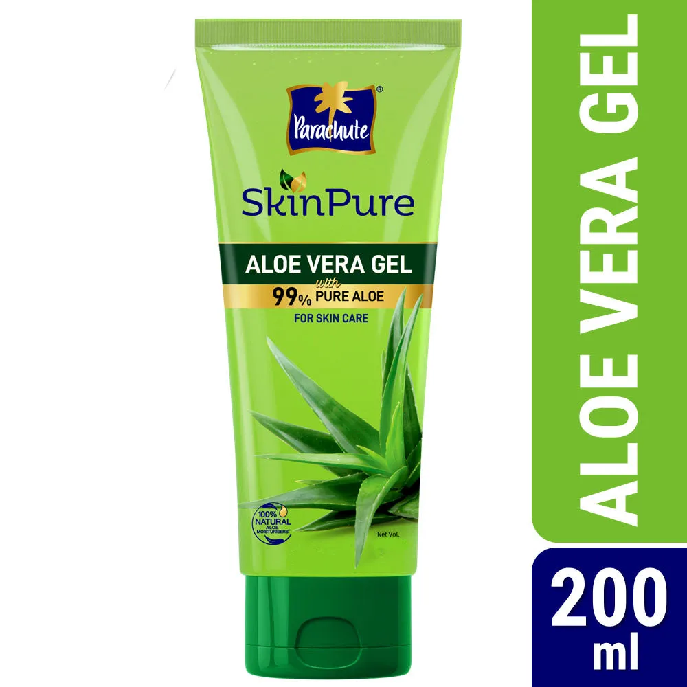 Parachute SkinPure Aloe Vera Gel , 99% Pure Aloe, For Soft, Moisturized & Hydrated Skin, Heals, Repairs, Protects Skin, 8h moisturization, Soothes Sunburn, All Skin Types (200ml)