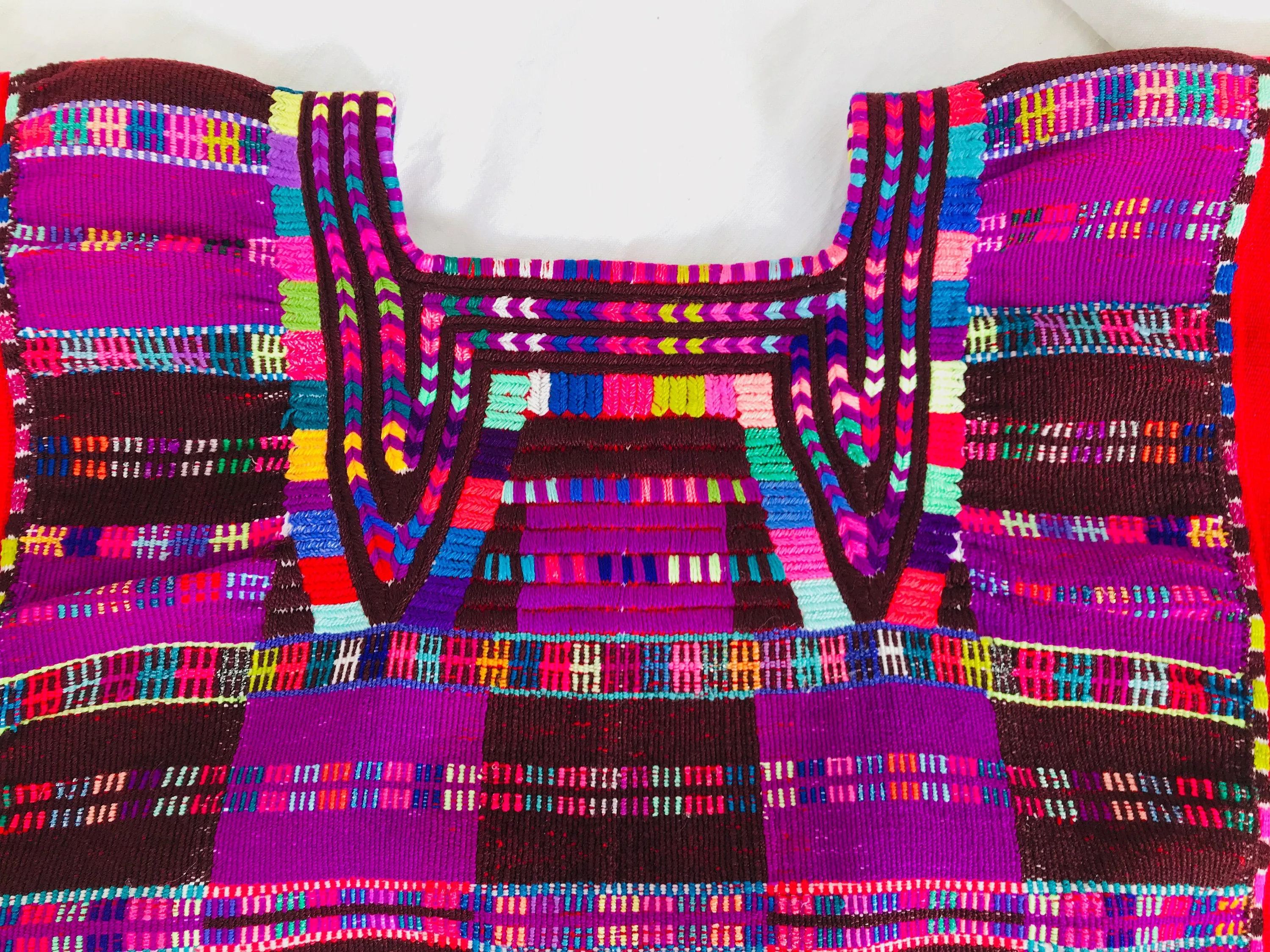 Vintage Oxchuc Mexican Huipil. Vibrant Mayan Textile