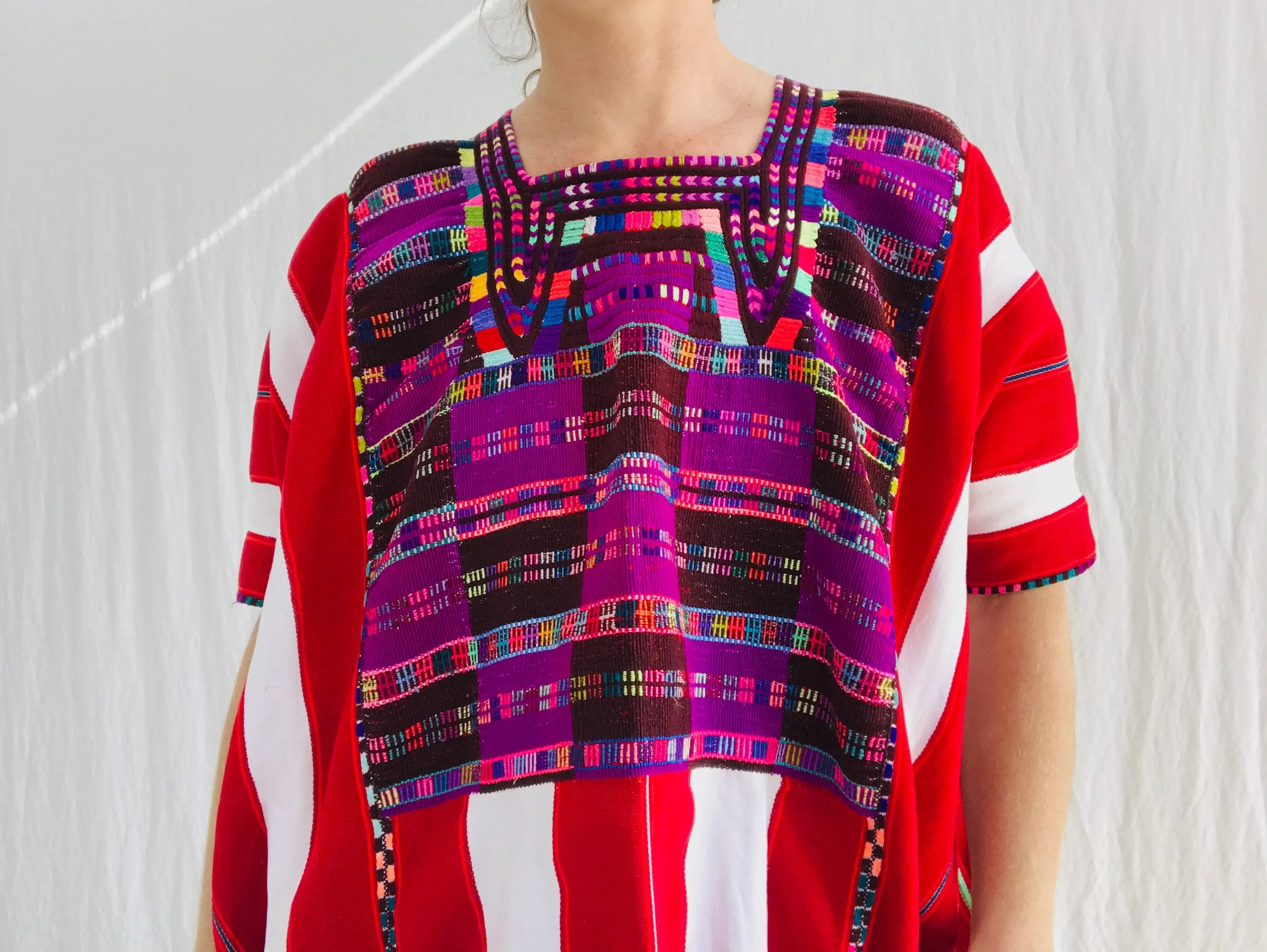 Vintage Oxchuc Mexican Huipil. Vibrant Mayan Textile