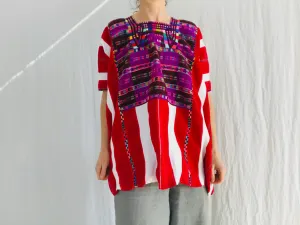 Vintage Oxchuc Mexican Huipil. Vibrant Mayan Textile