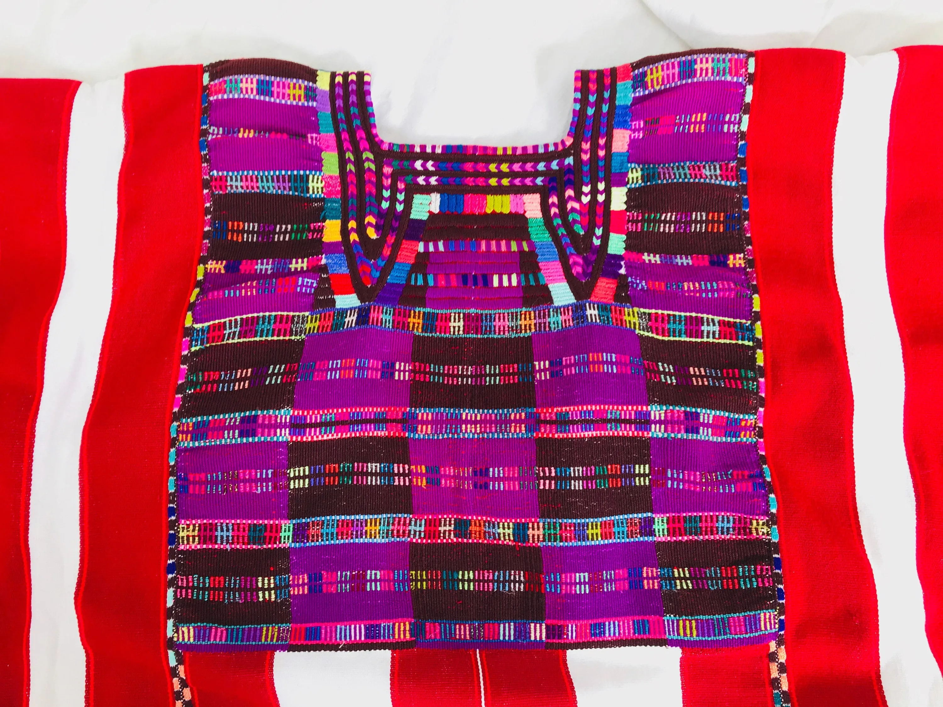 Vintage Oxchuc Mexican Huipil. Vibrant Mayan Textile