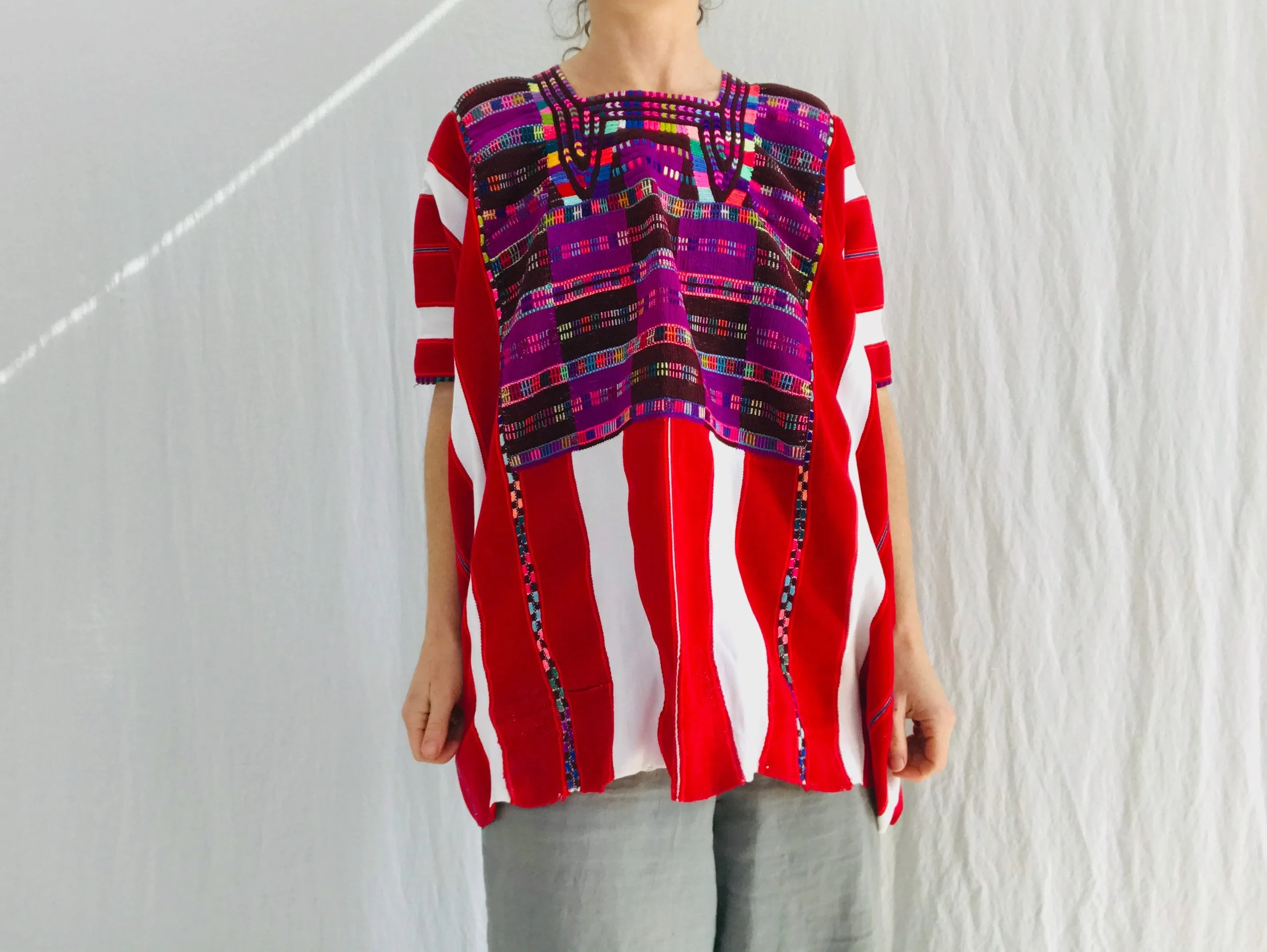 Vintage Oxchuc Mexican Huipil. Vibrant Mayan Textile