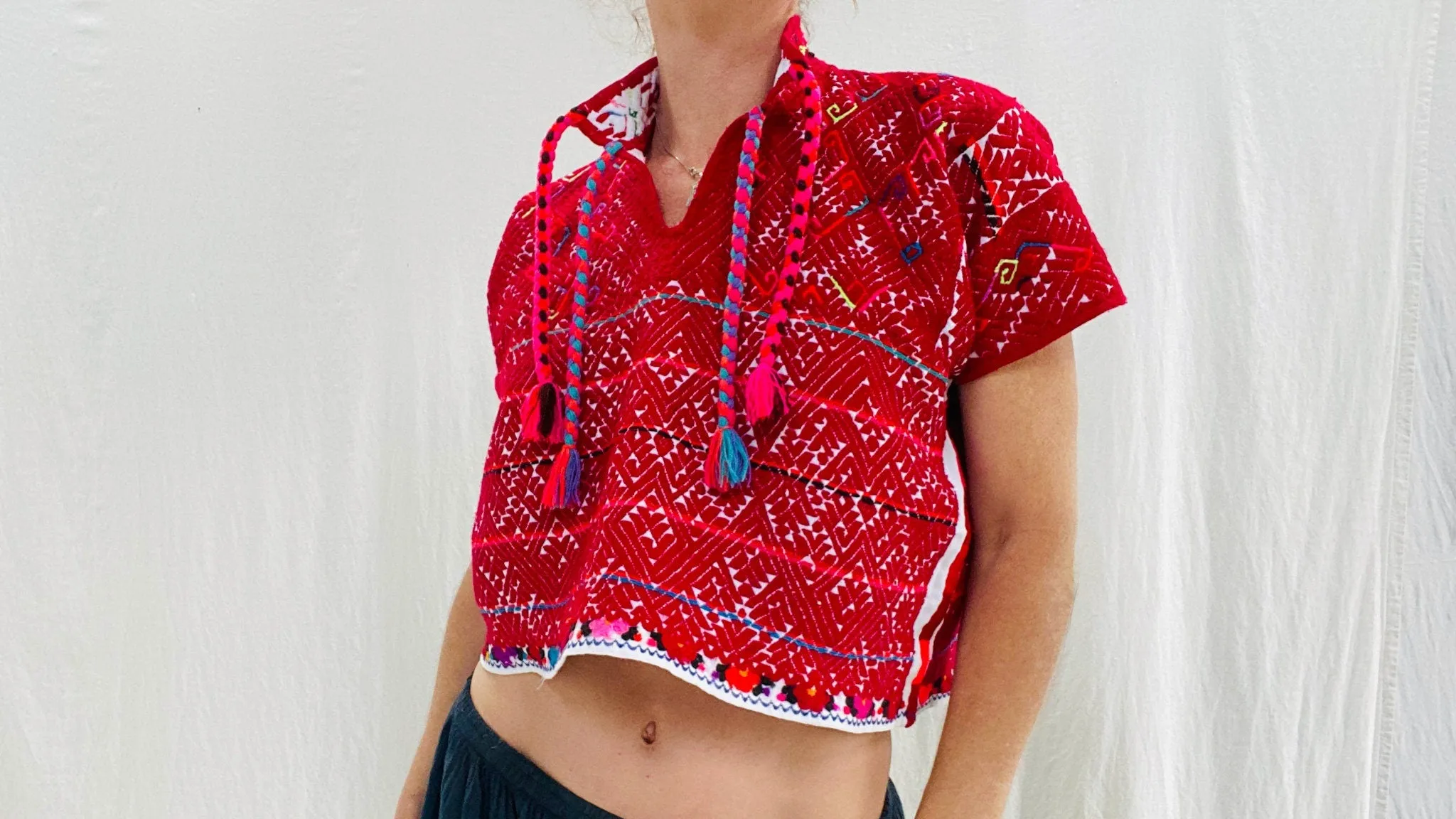 Vintage San Andres Duraznal Mexican Huipil. Vibrant Mayan Textile.0032