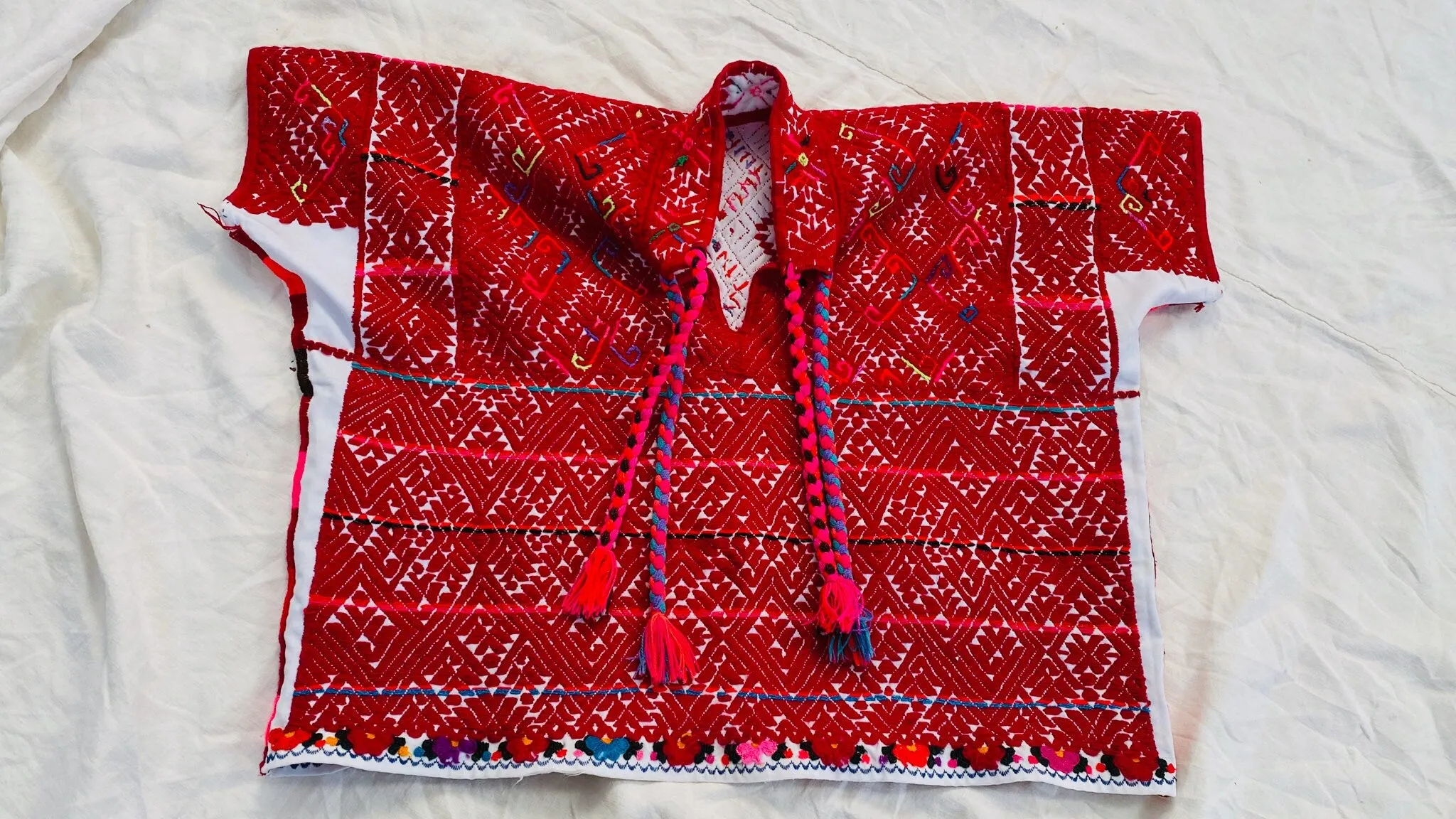 Vintage San Andres Duraznal Mexican Huipil. Vibrant Mayan Textile.0032