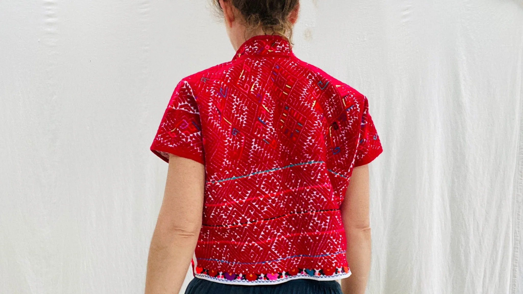 Vintage San Andres Duraznal Mexican Huipil. Vibrant Mayan Textile.0032